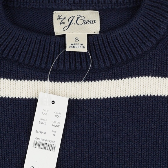 New J.CREW Mens Size S Heritage Cotton Crewneck Sweater White Navy Stripe BI842 - Picture 7 of 7
